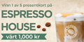 10,00 CashCoins Vinn 1 av 5 presentkort på Espresso House värt 1000kr
